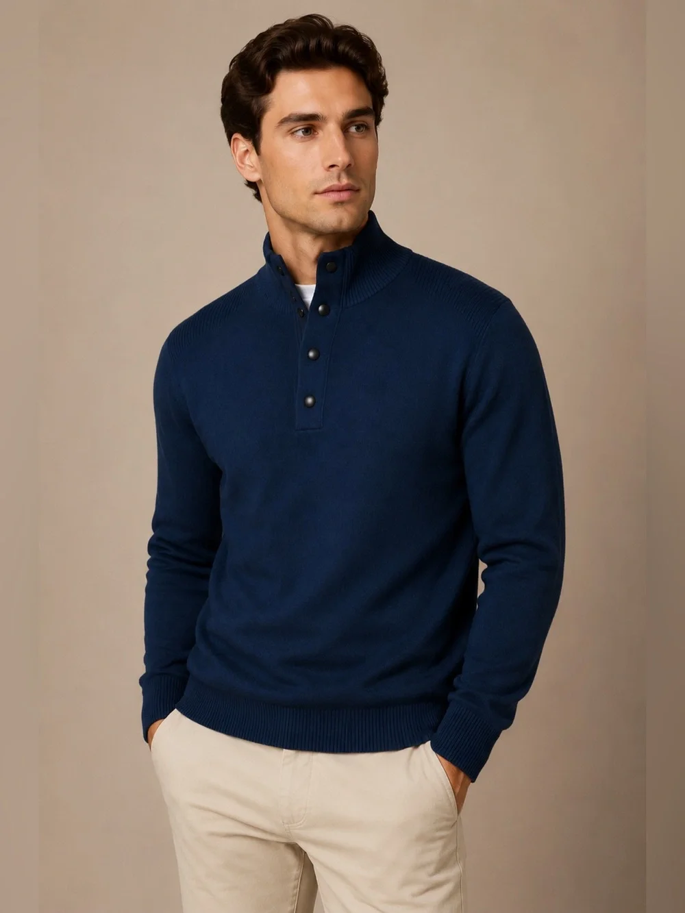 Banana Republic Navy Mock Neck Button Pullover Sweater Tall L